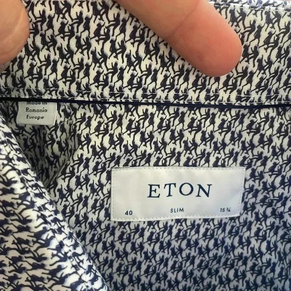 NWT Eton Slim Fit Patterned Men’s Dress Shirt Sz 40 ( 15.75”) - Picture 3 of 7